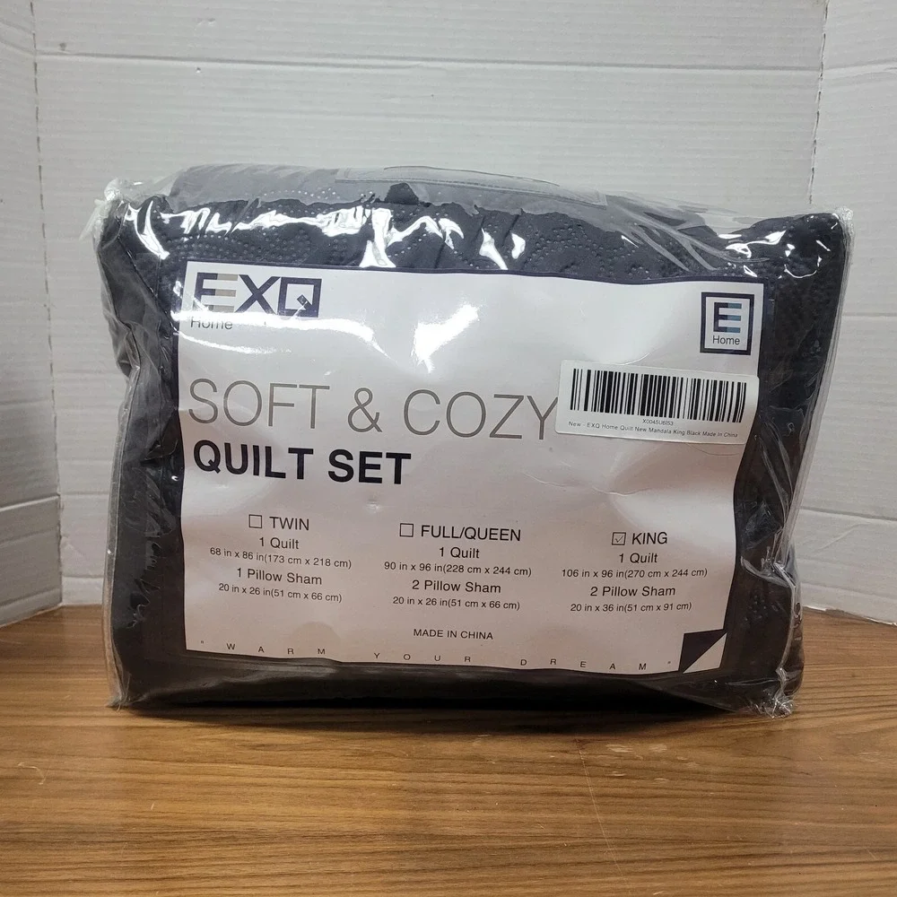EXQ Home Quilt Set King Size Black 3 Piece,Lightweight Microfiber Soft Coverl...